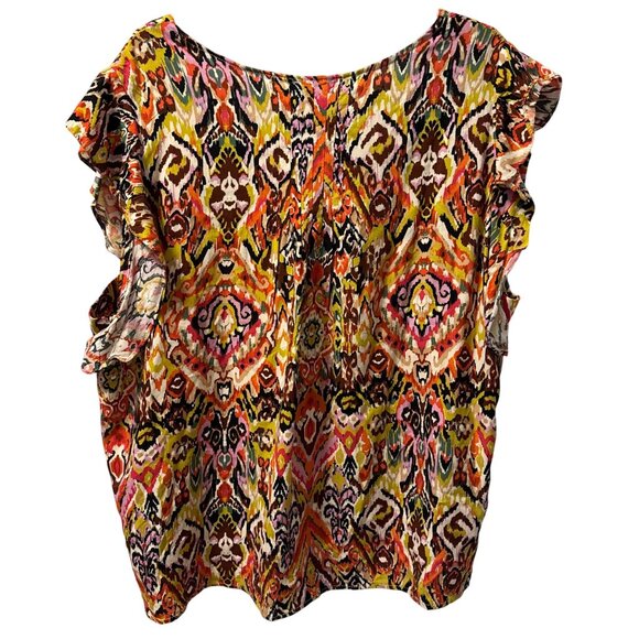 Christian Siriano New York Womens Ruffle Sleeve Ikat Print Blouse Sz 2X Rayon Mu - Picture 10 of 12